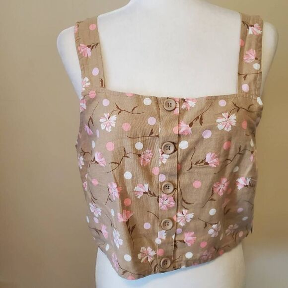 NWT BP Khaki Pink Floral Square neck Crop top XL - Picture 1 of 9
